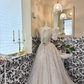 White Puff Sleeve Square Neck Waist-Cinched Full Flared Long Romantic Dress, Wedding Gown gh7678