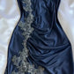 Blue gorgeous exquisite applique lace spaghetti straps long satin prom dress evening dress party dress gh3335