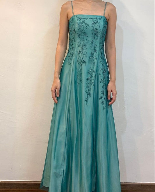 Girlhomeshops - Robe de bal longue en satin vert exquis à fleurs et perles, robe de remise de diplôme gh5524