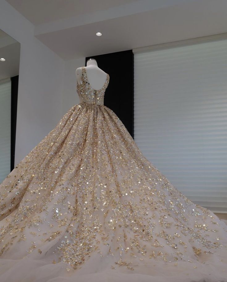 Nude pink gorgeous shiny gold sequins elegant long tulle sequin ball gown evening dress gh3197