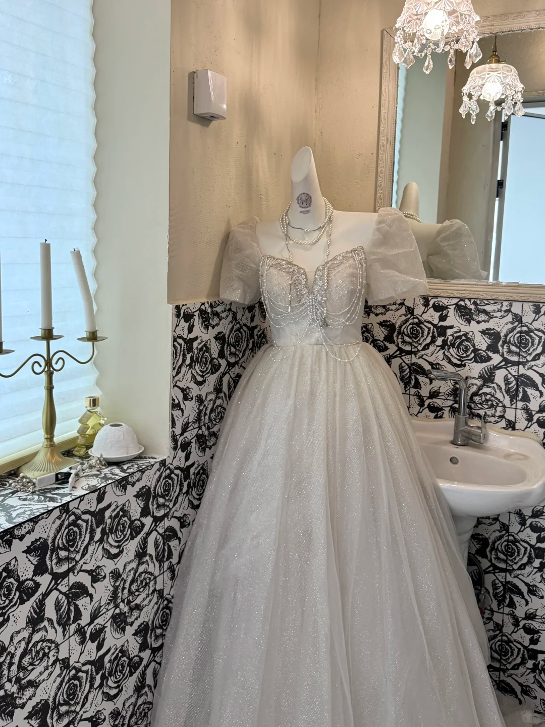 Ivory Square Neck Puff Sleeve Waist-Cinched Full Flared Romantic Dress, Wedding Gown gh7523