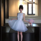 Light Blue Sleeveless Tulle Homecoming Dress Round Neck Mini Prom Gown gh9408