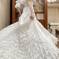 Ivory Vintage Victorian Wedding Gown, Lace High Neck Off‑the‑Shoulder Ruffle Puff Mid‑Sleeves, Lace Fitted Waist, Multi‑Tiered Ruffled Lace Hem Long Train, Bridal Prom Dress gh8719