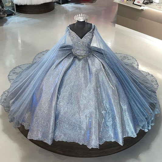 Robe de soirée longue à paillettes brillantes bleues, petite robe de bal à col en V, robe de remise de diplôme gh3089
