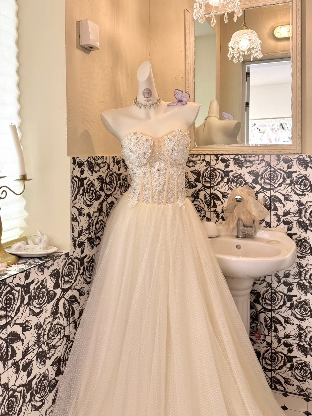 Ivory Strapless Embroidered Waist-Cinched Full Flared Skirt Long Romantic Dress, Wedding Gown gh7763