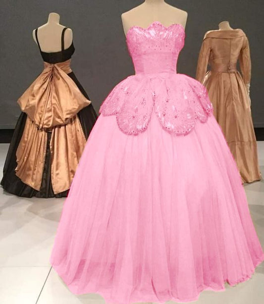 Rosa Glitzer Perlenbesetztes Elegantes Langes Tüll Ballkleid Abendkleid Abschlusskleid gh3347