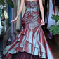 Burgundy Vintage Prom Dress Strapless Twisted Bodice 3D Flower Iridescent Mermaid Long Evening Gown gh9609
