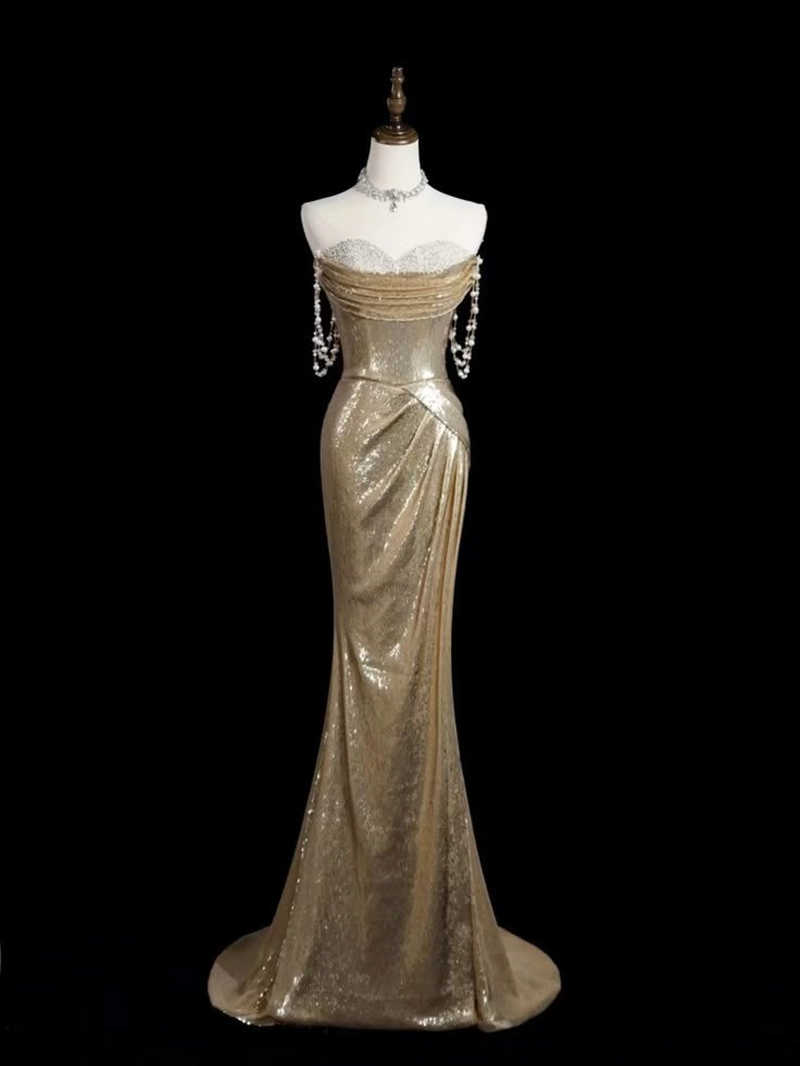 Robe de soirée élégante et exquise en paillettes et perles, style sirène, magnifique, dorée, à la mode, gh3422