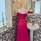 Magenta Strapless Waist-Cinched Fitted Elegant Vintage Romantic Gown gh7558