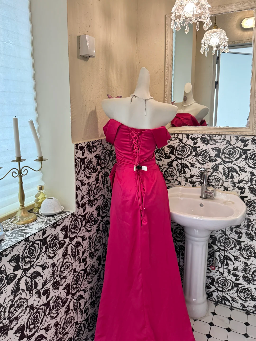 Magenta Strapless Waist-Cinched Fitted Elegant Vintage Romantic Gown gh7558
