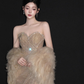 Light Gold Strapless Sequin Waist-Cinched Fitted Long Elegant Evening Dress, Fairy Gown, Romantic Gown gh7373