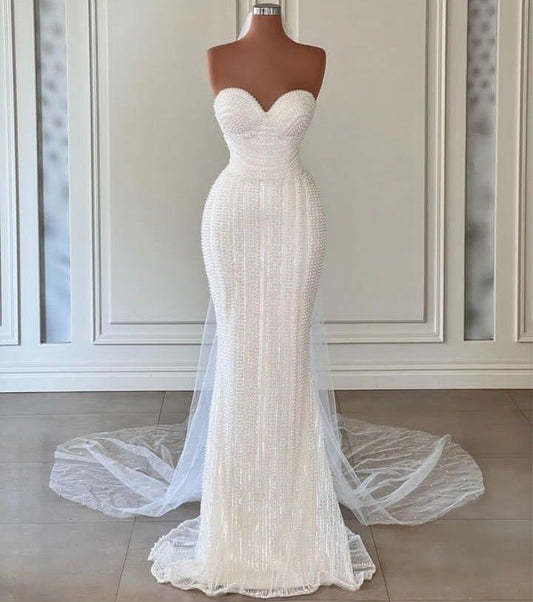 Robe de soirée longue blanche, luxueuse, élégante et exquise / Robe de mariée gh6873