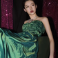 Dark Green Iridescent Strapless Ruffled Long Evening Gown Ruched Prom Dress gh9853