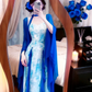 Blue‑White Ink‑Wash Spaghetti Straps Evening Gown, Chiffon Cape Set Tie‑Dye Print Long Prom Dress gh9134