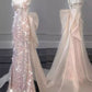 Rosa, wunderschönes, funkelndes, hübsches Meerjungfrau-Ballkleid mit abnehmbarer Schleife, lang, elegant, mit Pailletten, formelles Ballkleid, Abendkleid, Partykleid, gh3544