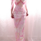 Pink Floral Mermaid Prom Dress Sweetheart Neck Spaghetti Straps Beaded Evening Gown with Chiffon Cape gh9593
