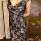 Light Brown Base Sexy Vintage Black Floral Pattern V-neck Fitted Waist Slim Prom & Evening Party Dress gh8430