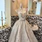 Ivory Strapless Waist-Cinched Beaded Full Flared Long Vintage Romantic Dress, Wedding Gown gh7583