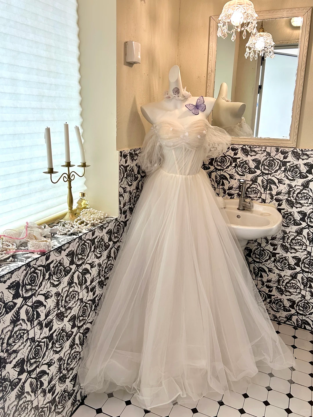 Ivory Off-the-Shoulder Waist-Cinched Full Flared Skirt Long Romantic Dress, Wedding Gown gh7754