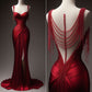 Girlhomeshops-Robe de soirée longue en satin rouge, décolleté en cœur, perles exquises, dos nu, fente, robe de bal, robe de fête d'anniversaire, gh5381
