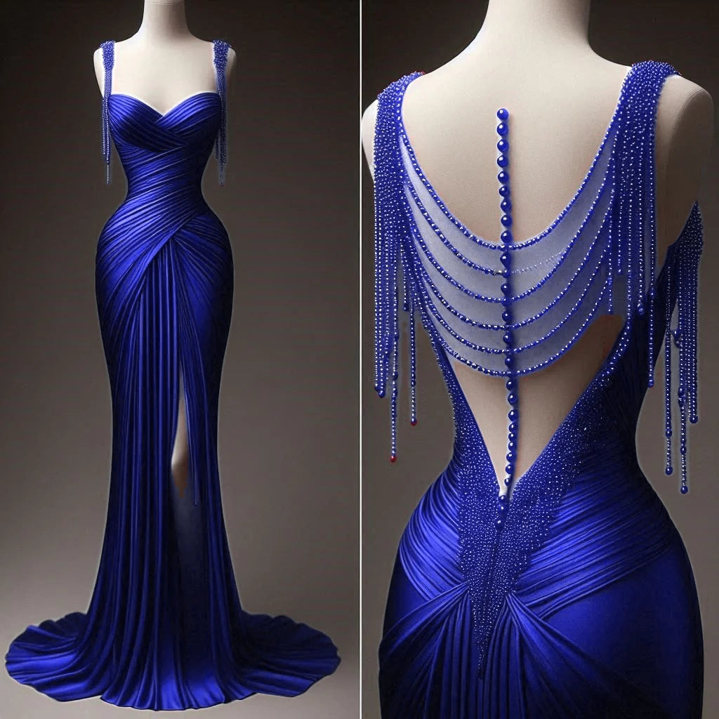 Girlhomeshops-Robe de soirée longue en satin rouge, décolleté en cœur, perles exquises, dos nu, fente, robe de bal, robe de fête d'anniversaire, gh5381