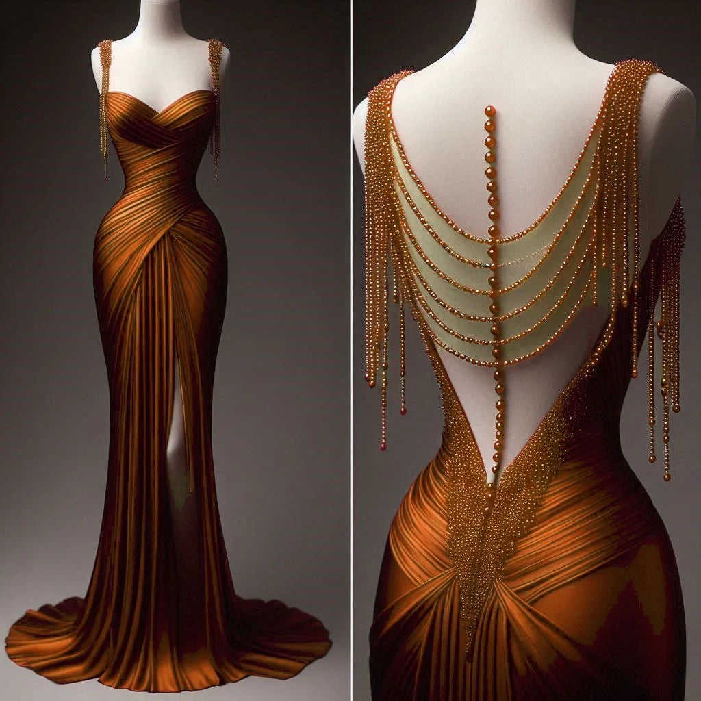 Girlhomeshops-Robe de soirée longue en satin rouge, décolleté en cœur, perles exquises, dos nu, fente, robe de bal, robe de fête d'anniversaire, gh5381