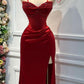 Red Fashion Elegant Exquisite Beaded Spaghetti Straps Long Sexy Slit Satin Ball Gown Evening Dress Party Dress gh3424