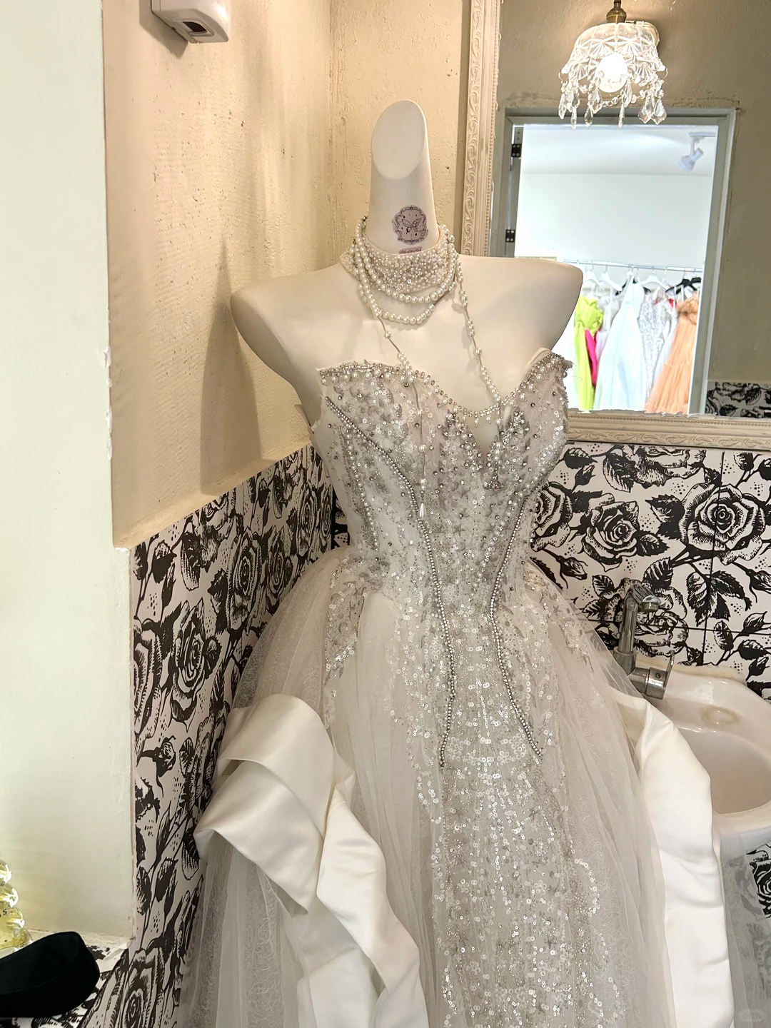 Ivory Beaded Waist-Cinched Figure-Flattering Voluminous Skirt Long Romantic Dress, Wedding Gown gh7737