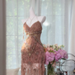 Dusty Rose Halter Lace Beaded Short Evening Dress, V Neck Irregular Fringe Hem Cocktail Gown, Sparkly Party Homecoming Dress gh9497