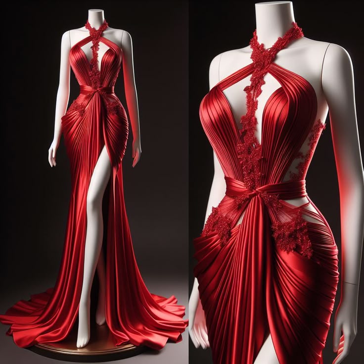 Girlhomeshops-Red sexy elegant suspender slit long satin prom dress evening dress party dress gh5401