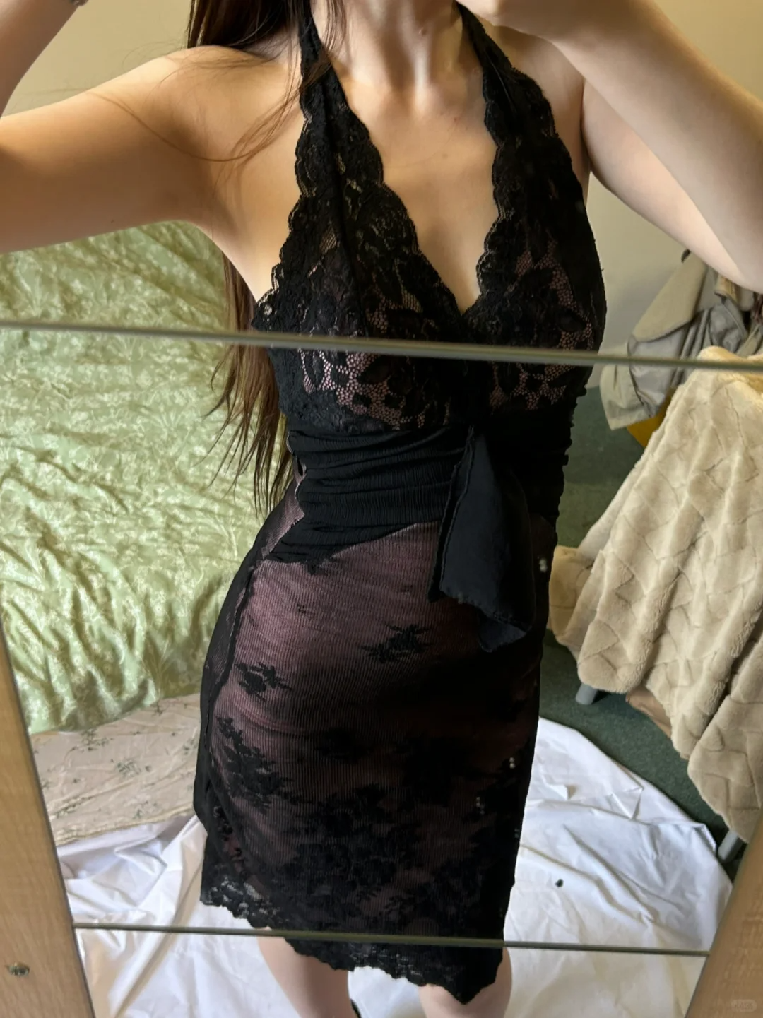 Sexy Vintage Black Halter Lace Fitted Waist Slim Bodycon Prom & Evening Party Dress gh8470