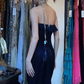 Navy Blue Strapless Tube Satin Formal Gown Ruffle Neck Fitted Long Evening Prom Dress gh9684