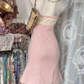 ✨Girlhomeshops-Pink White Strapless Midi Mermaid Gown Vintage Lace Hem gh10136