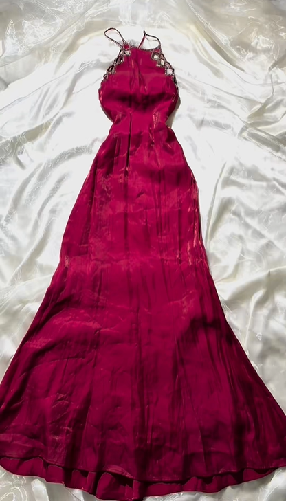 Sexy Vintage Long Prom & Evening Party Dress, Fuchsia Tone, Spaghetti Straps, Fitted Waist Slim Silhouette gh8588
