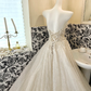 Ivory Strapless Rhinestone Cinched Waist Full Flared Skirt Long Romantic Dress, Wedding Gown gh7812
