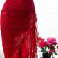 Red Fashion Elegant Delicate Floral Beaded Spaghetti Strap Midi Ruffle Mermaid Slim Fit Lace Chiffon Ball Gown Birthday Party Dress Evening Gown Prom Dress gh3977