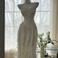 Ivory White Romantic Elegant Exquisite Beaded Backless Long Chiffon Ruffle Homecoming Dress Prom Dress Evening Dress Birthday Holiday Party Dress gh4009
