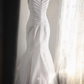 Vintage Sleeveless U‑Neck Mermaid Wedding Dress, Lace Inner V‑Neck Ruched Wrap Waist Tiered Tulle Layered Bridal Gown gh9113
