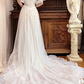 Ivory Vintage Tulle Wedding Gown, Sweetheart Neckline, Ruffle Puff Short Sleeves With Lace Appliqués, Fitted Lace Bodice, Multi‑Ribbon Trim Tulle Long Train Prom Dress gh8632