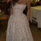 White floral sweet cute elegant long chiffon tube top homecoming dress wedding guest dress birthday party dress gh4083