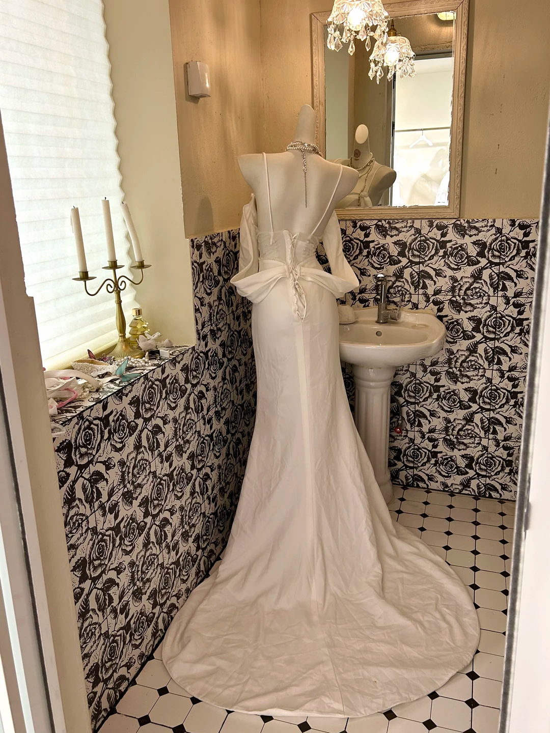 White Satin Spaghetti Strap Waist-Cinched Fitted Mermaid Sexy Vintage Romantic Dress, Wedding Gown gh7576