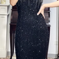 Black‑Vintage‑Evening‑Gown Halter‑High‑Neck Cutaway‑Shoulder All‑Over‑Hand‑Beaded‑Sequins Bodycon‑Column Floor‑Length Prom Dress gh8821
