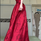 Burgundy Jacquard Strapless Ball Gown, 3D Fabric Rose Appliqué Bodice Voluminous A‑Line Floor‑Length Formal Prom Dress gh8976