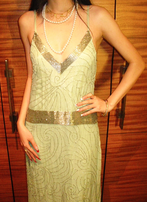 Champagne Vintage Beaded Spaghetti Strap Elegant Prom & Evening Party Dress gh8394
