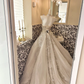 Silver Grey Strapless Rhinestone Cinched Waist Full Flared Skirt Long Romantic Dress, Wedding Gown gh7798
