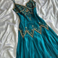 Peacock blue vintage fashion exquisite embroidery beaded spaghetti strap long chiffon ball gown evening dress party dress gh3406