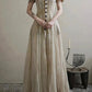 Girlhomeshops-New Retro Elegant Square Neck Summer New Long Chiffon Prom Dress Evening Dress Retro Wedding Bridesmaid Dress gh5251