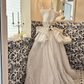 Ivory Strapless Beaded Waist-Cinched Vintage Luxury Full Flared Long Romantic Dress, Wedding Gown gh7710