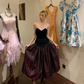 2 in 1 Vintage Evening Dress Black Velvet Sweetheart Strapless Top Burgundy Jacquard Flared Midi Skirt Formal Party Gown gh9873