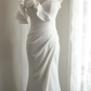 White One‑Shoulder Mermaid Wedding Dress, Asymmetrical Ruffle Off‑Shoulder Draped Fitted Mermaid Bridal Gown gh9110